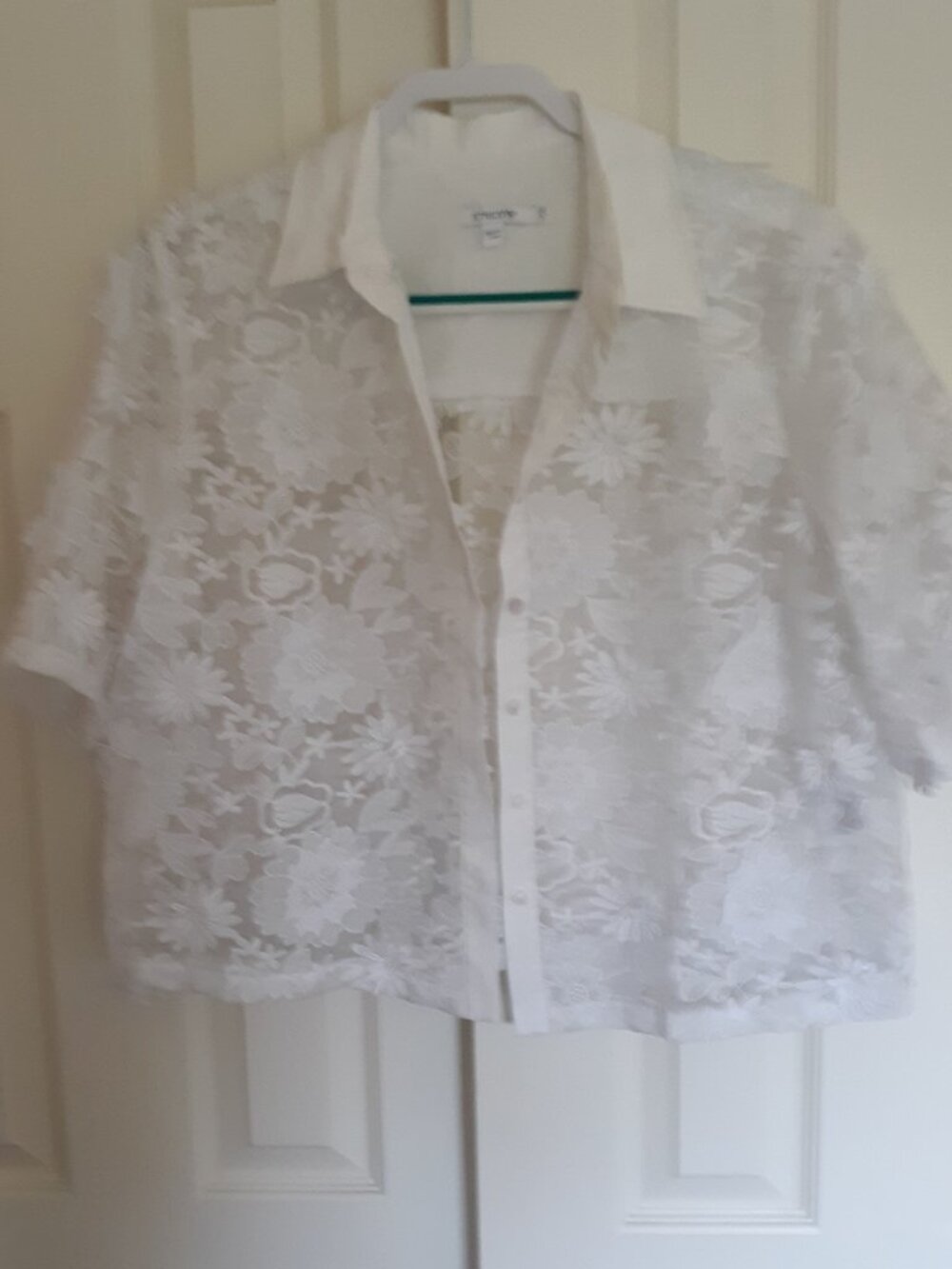 Chicos Floral Lace SS blouse Womans size 14 EUC